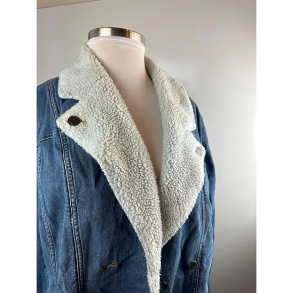 Lane Bryant Midi Denim Jacket Medium Wash Sherpa Women's Plus Size 26/28 H14229 - Picture 12 of 13